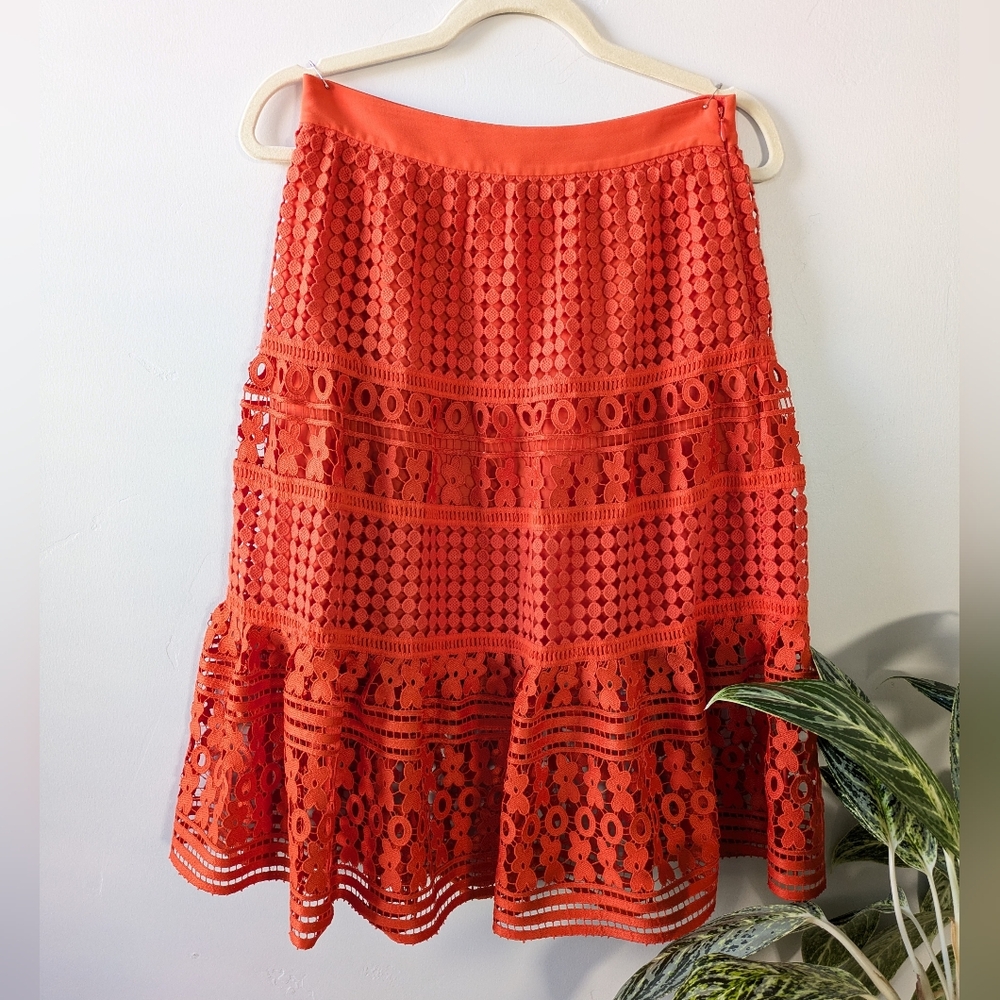 Diane Von Furstenberg Embroidered Eyelet Orange A-Line Skirt